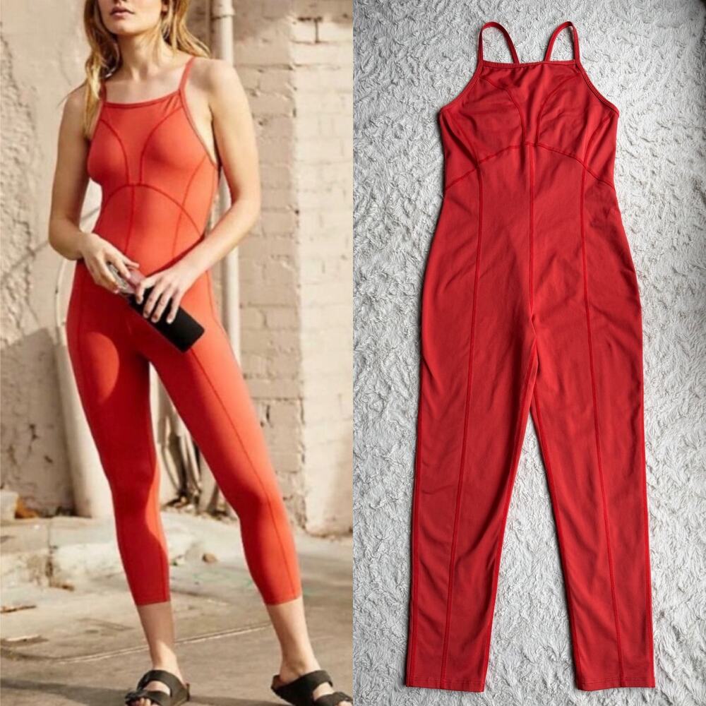 FP movement side to side performance onesie jumpsuit coral red free people S‎